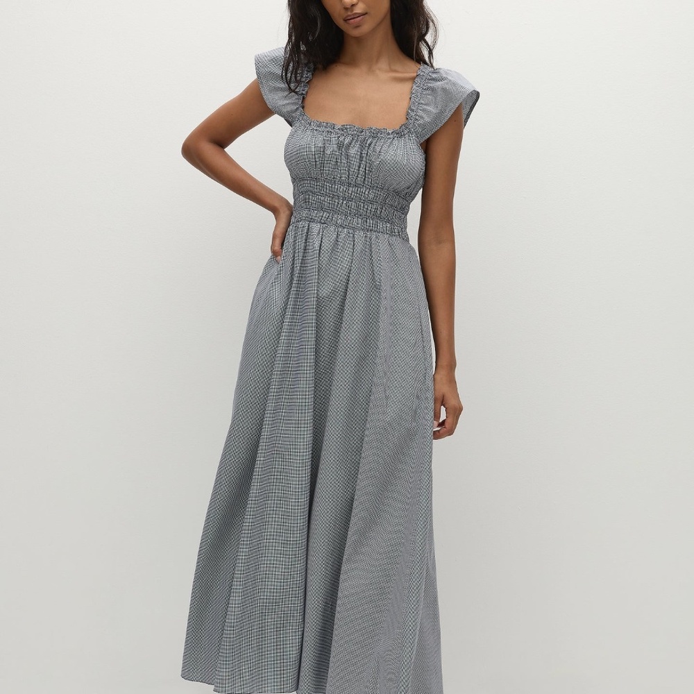 NWT Faithfull the Brand Janne Midi Dress Hanne Gingham Vintage Navy